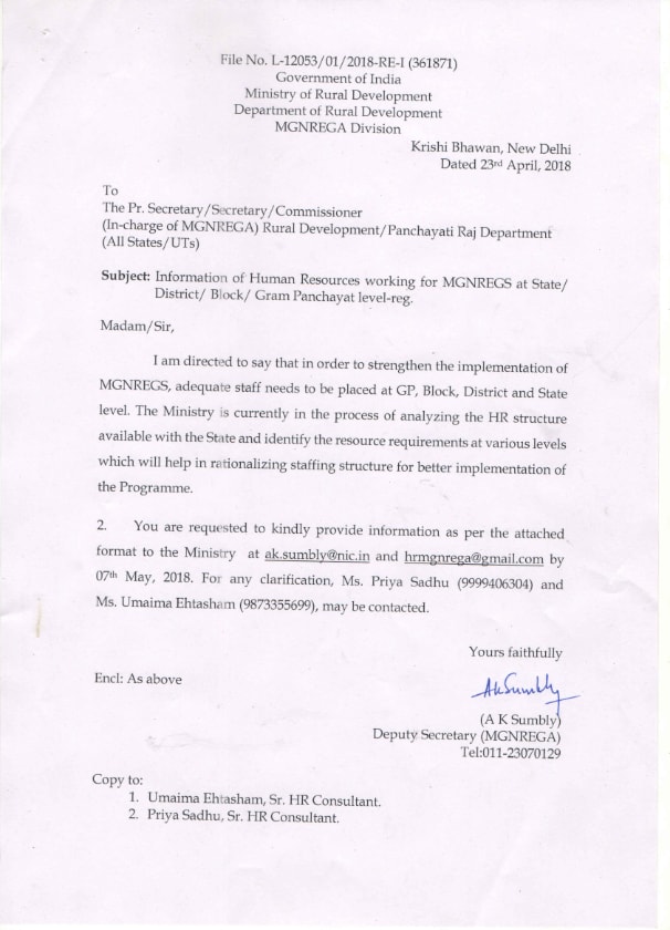 MGNREGA HUMAN RESOURCE REQUIREMENT